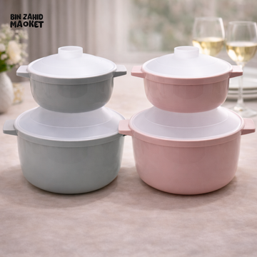MICROWAVE PLASTIC COOKING POT WITH LID 2 PIECES SET – HEAT-RESISTANT SOUP & NOODLE BOWL FOR QUICK MEALS