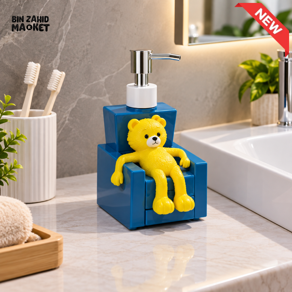 MIMO CARTOON BEAR CHAIR DESIGN LIQUID SOAP DISPENSER WITH SILVER PUMP