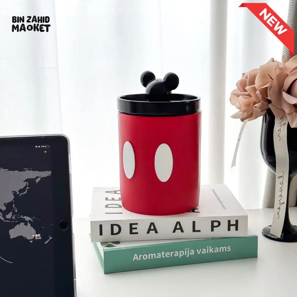MIMO CARTOON MOUSE-INSPIRED ROUND TISSUE BOX HOLDER – RED & BLACK - Tissue Boxes