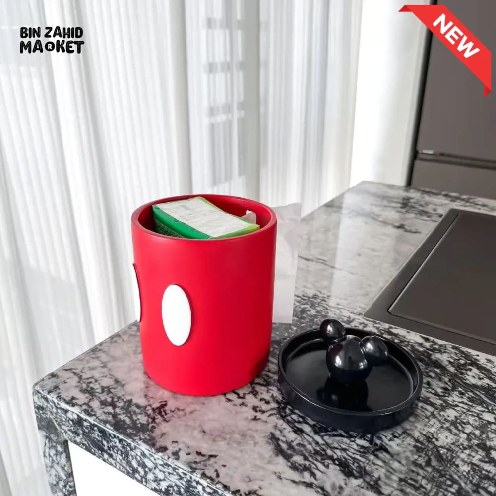 MIMO CARTOON MOUSE-INSPIRED ROUND TISSUE BOX HOLDER – RED & BLACK - Tissue Boxes