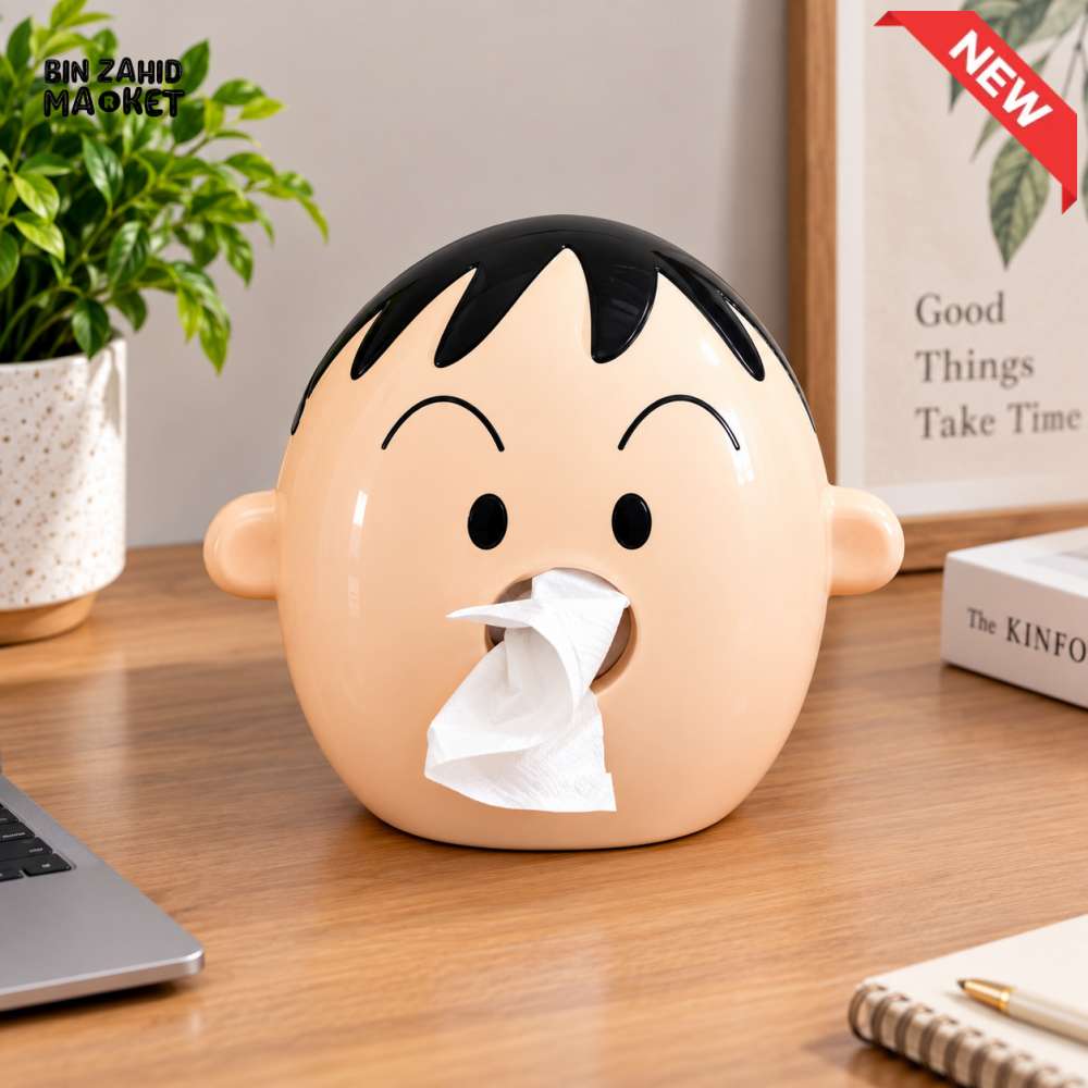 MIMO CUTE CARTOON BOY FACE DECORATIVE TISSUE BOX HOLDER – CREAM & BLACK