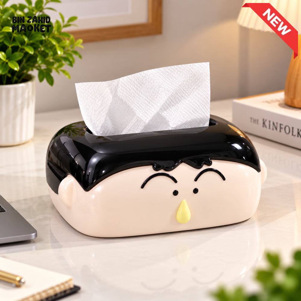 MIMO CUTE CARTOON FACE DECORATIVE TISSUE BOX HOLDER – BLACK & CREAM