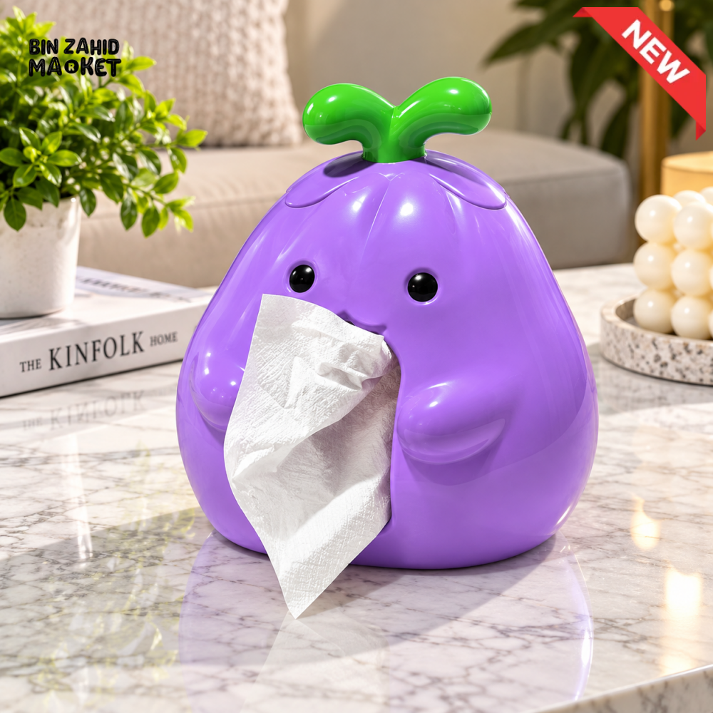 MIMO CUTE EGGPLANT-SHAPED DECORATIVE TISSUE BOX HOLDER – PURPLE & GREEN