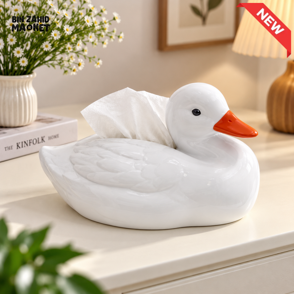 MIMO DECORATIVE DUCK-SHAPED CERAMIC TISSUE BOX HOLDER – WHITE