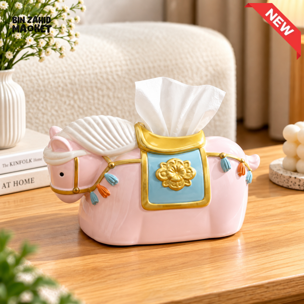 MIMO DECORATIVE HORSE-SHAPED CERAMIC TISSUE BOX HOLDER – PINK