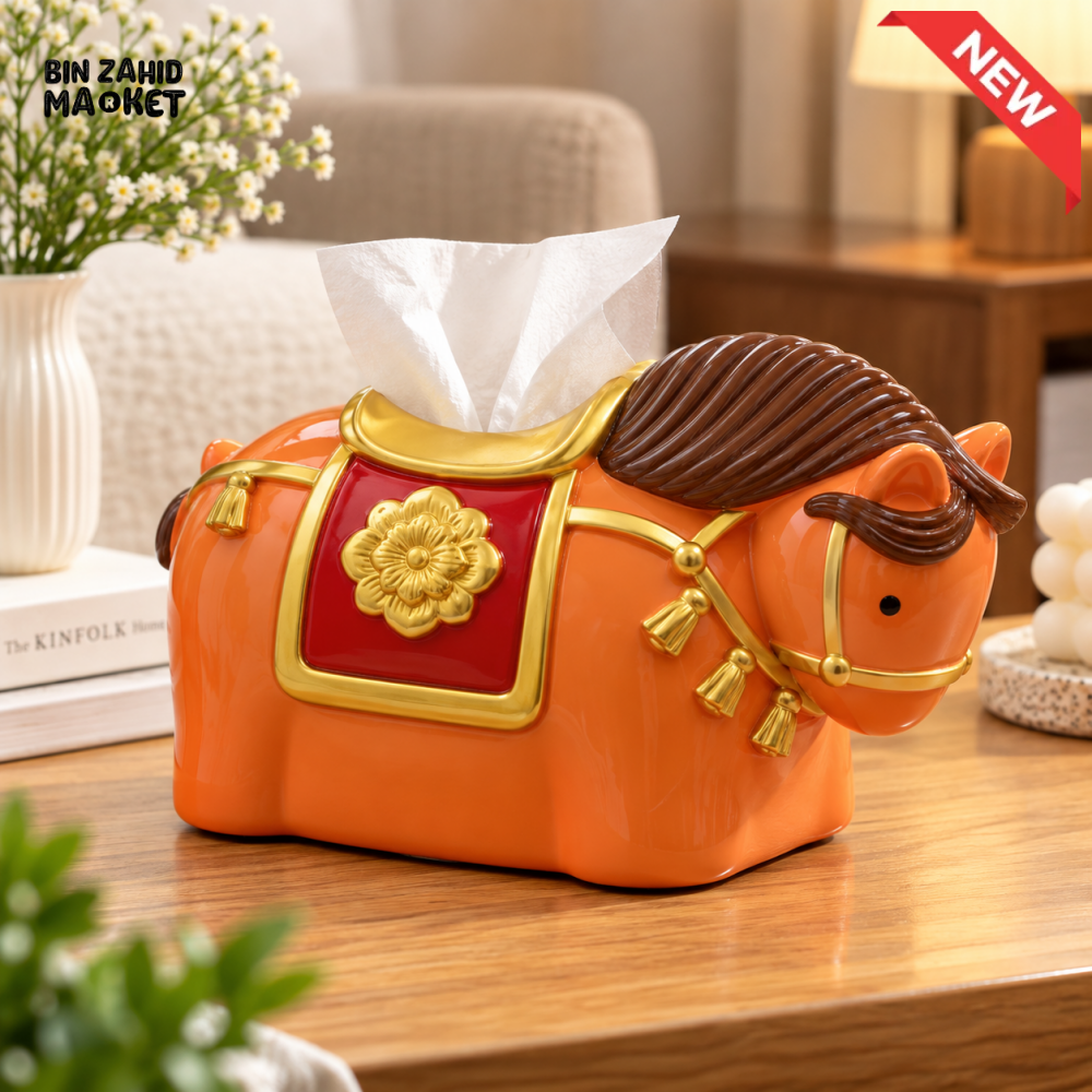 MIMO DECORATIVE HORSE-SHAPED CERAMIC TISSUE BOX HOLDER – ORANGE & RED