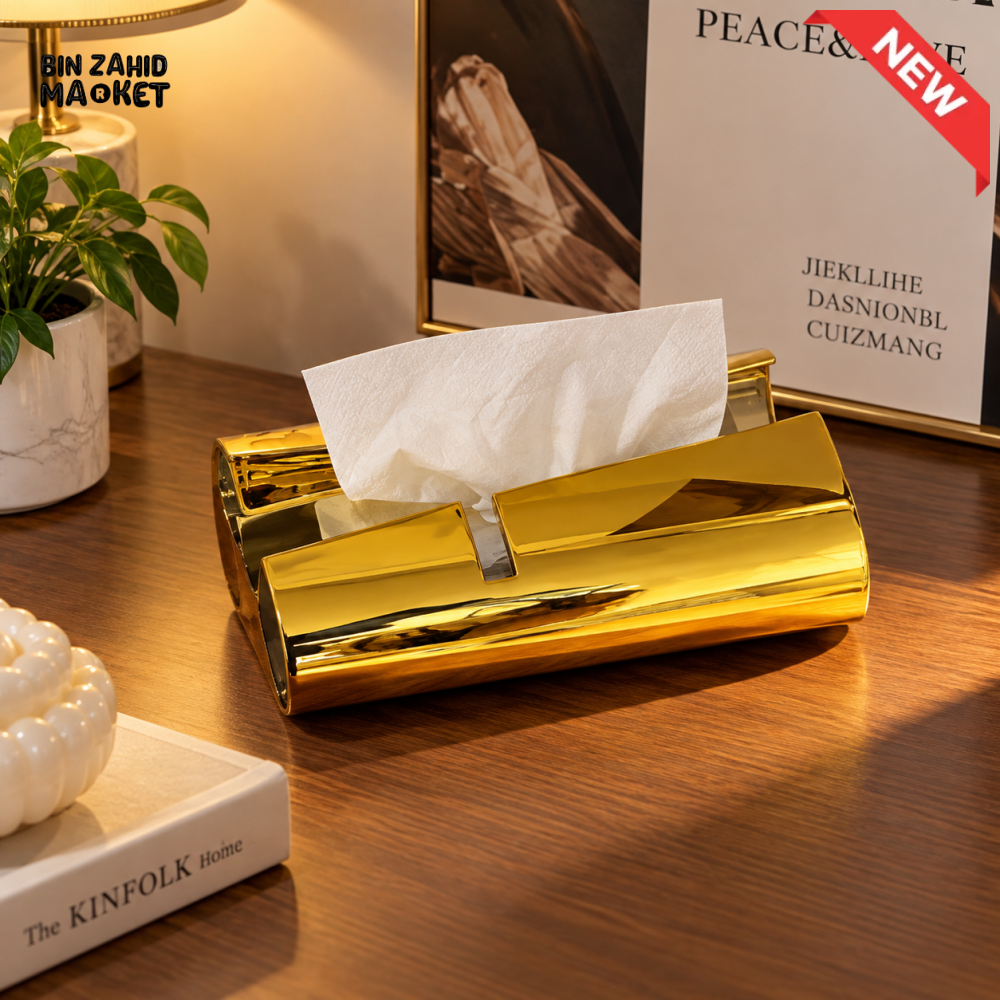 MIMO LUXURY GOLDEN MIRROR FINISH DECORATIVE TISSUE BOX