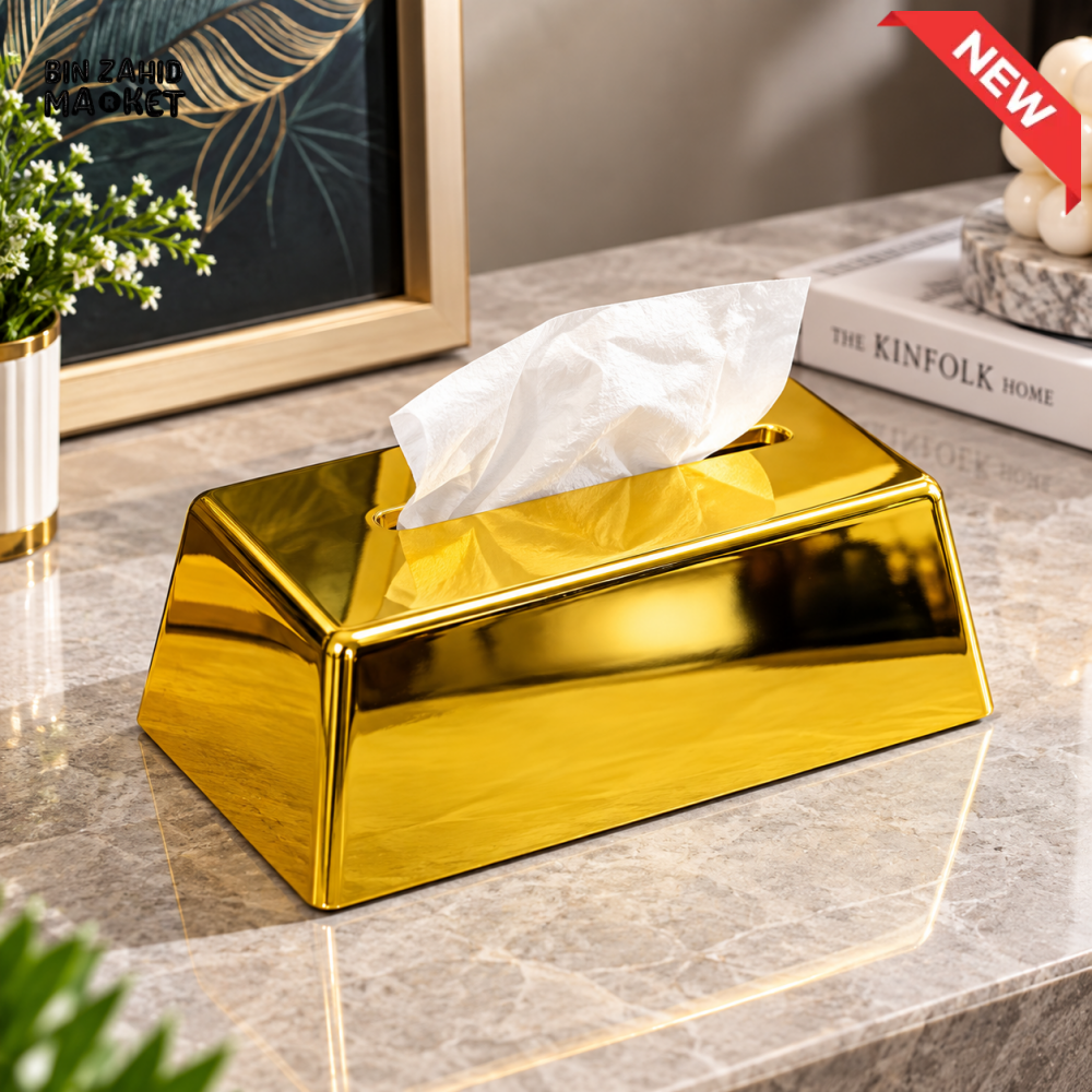 MIMO LUXURY MIRROR-FINISH RECTANGULAR TISSUE BOX HOLDER – GOLDEN