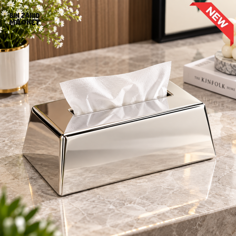 MIMO LUXURY MIRROR-FINISH RECTANGULAR TISSUE BOX HOLDER – SILVER