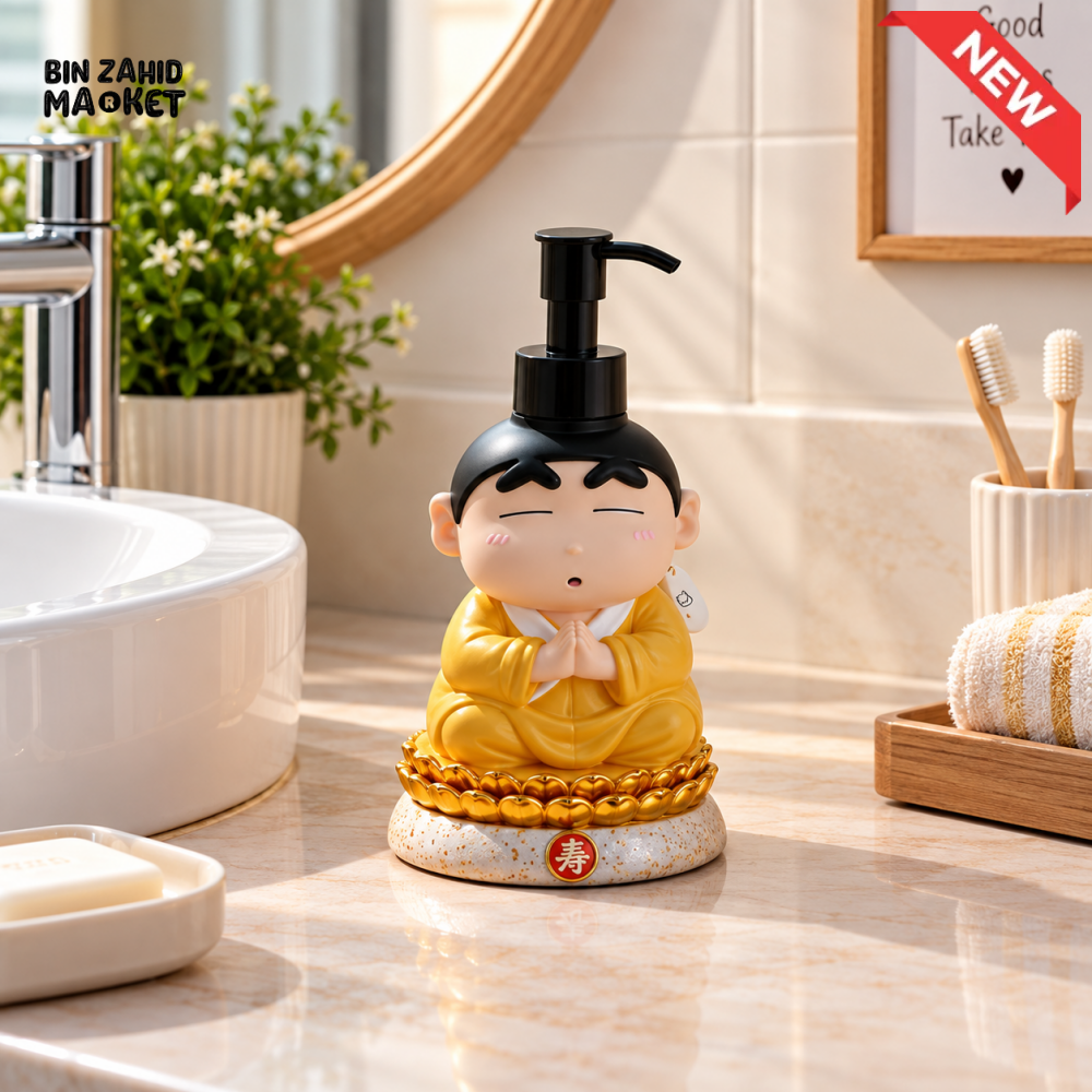 MIMO MONK DESIGN DECORATIVE LIQUID SOAP DISPENSER WITH BLACK PUMP