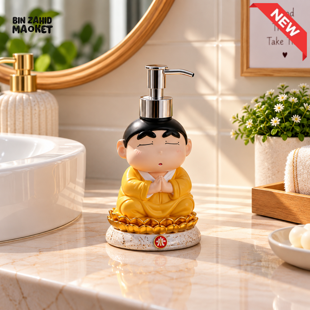 MIMO MONK DESIGN DECORATIVE LIQUID SOAP DISPENSER WITH SILVER PUMP