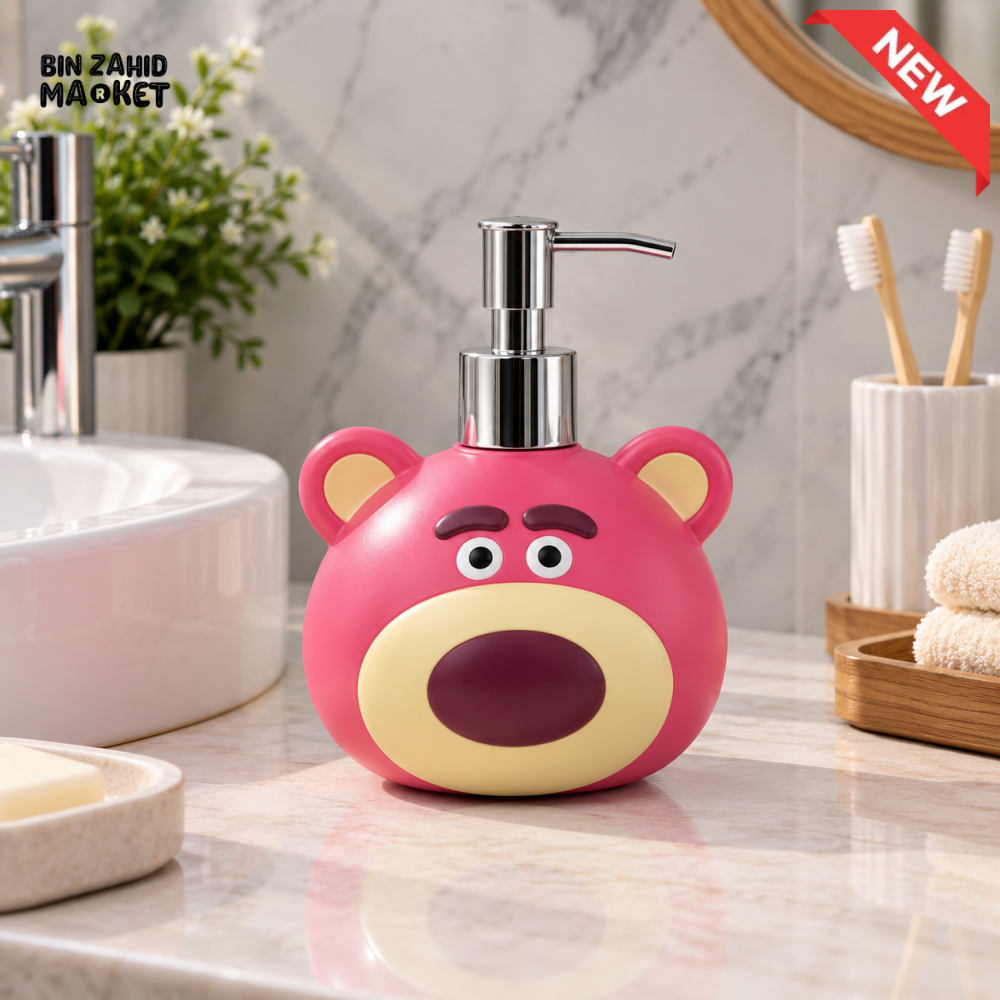 MIMO PINK BEAR DESIGN LIQUID SOAP DISPENSER WITH SILVER PUMP