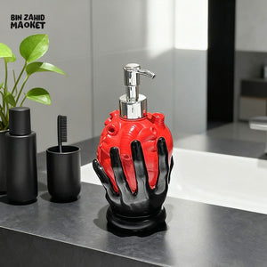 MIMO PVC RESIN BLACK HAND RED HEART DESIGN LIQUID SOAP DISPENSER WITH SILVER PUMP - Soap & Toothbrush Accessories