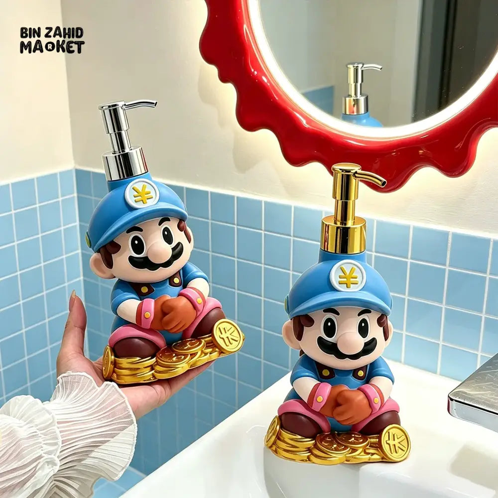 MIMO PVC RESIN BLUE CARTOON WARRIOR DESIGN LIQUID SOAP DISPENSER WITH GOLDEN PUMP - Soap & Toothbrush Accessories