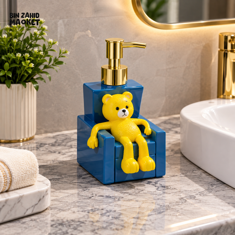 MIMO CARTOON BEAR CHAIR DESIGN LIQUID SOAP DISPENSER WITH GOLD PUMP