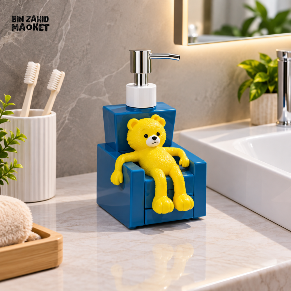 MIMO CARTOON BEAR CHAIR DESIGN LIQUID SOAP DISPENSER WITH SILVER PUMP