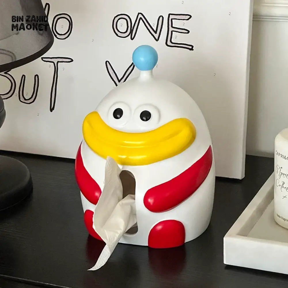 MIMO PVC RESIN CARTOON CHARACTER DECORATIVE TISSUE BOX HOLDER – WHITE RED & YELLOW - Tissue Boxes