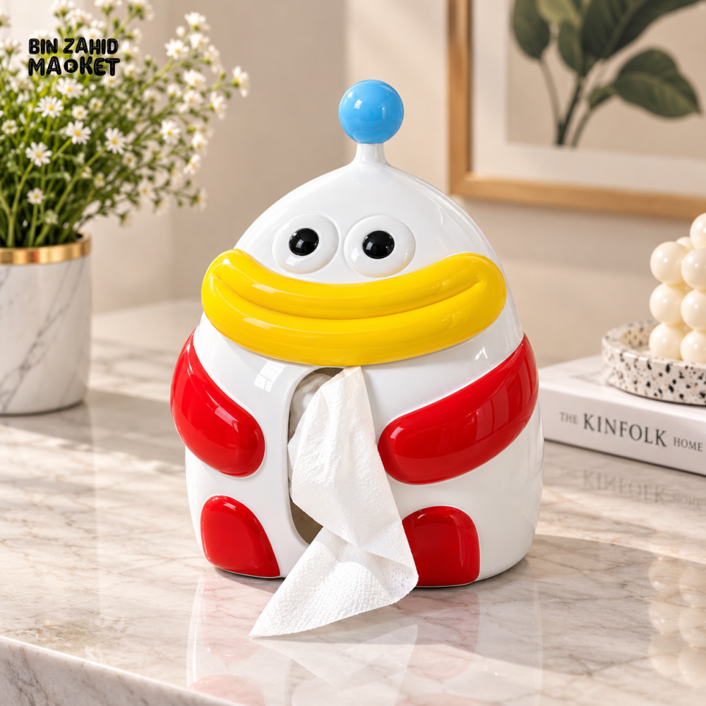 MIMO CARTOON CHARACTER DECORATIVE TISSUE BOX HOLDER – WHITE RED & YELLOW