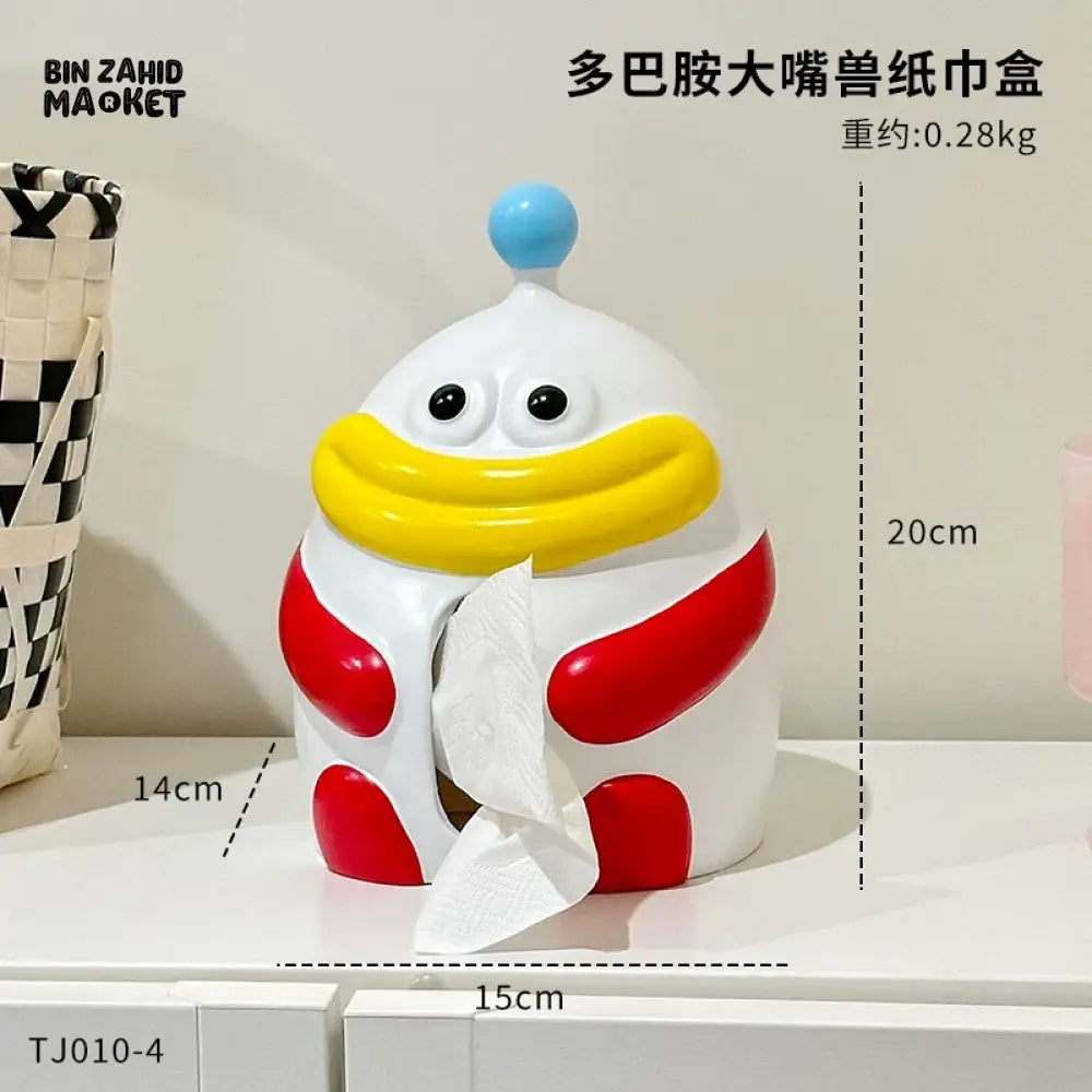MIMO PVC RESIN CARTOON CHARACTER DECORATIVE TISSUE BOX HOLDER – WHITE RED & YELLOW - Tissue Boxes