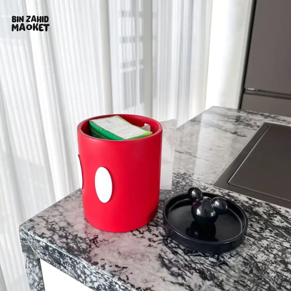 MIMO CARTOON MOUSE-INSPIRED ROUND TISSUE BOX HOLDER – RED & BLACK - Tissue Boxes