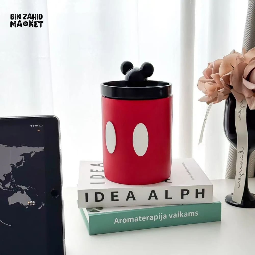 MIMO CARTOON MOUSE-INSPIRED ROUND TISSUE BOX HOLDER – RED & BLACK - Tissue Boxes