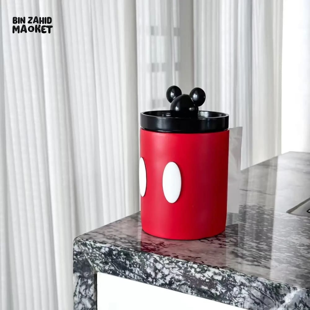 MIMO CARTOON MOUSE-INSPIRED ROUND TISSUE BOX HOLDER – RED & BLACK - Tissue Boxes
