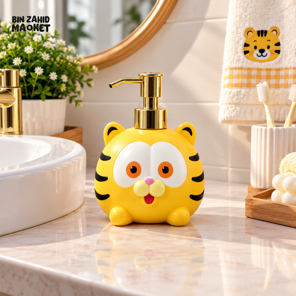 MIMO CARTOON TIGER DESIGN LIQUID SOAP DISPENSER WITH GOLD PUMP