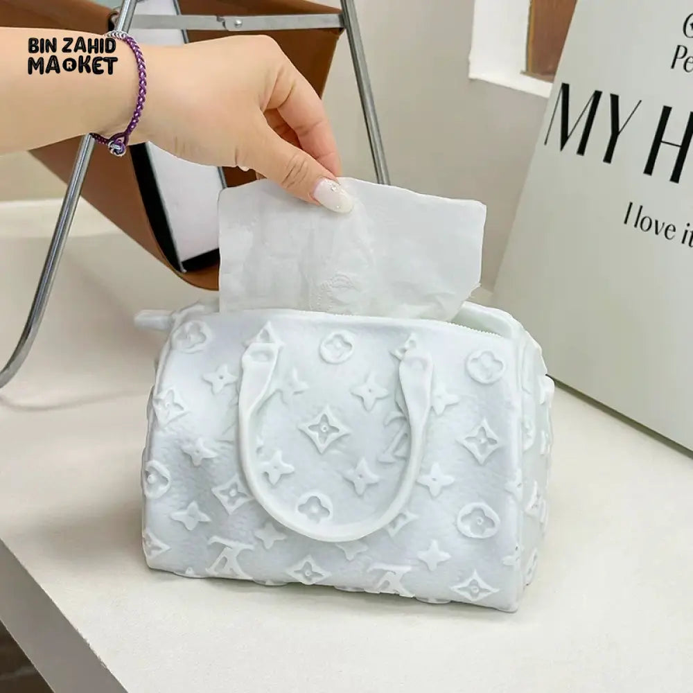 MIMO PVC RESIN CREAM HANDBAG DESIGN DECORATIVE TISSUE BOX - Tissue Boxes