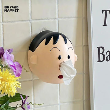 MIMO PVC RESIN CUTE CARTOON BOY FACE DECORATIVE TISSUE BOX HOLDER – CREAM & BLACK - Tissue Boxes