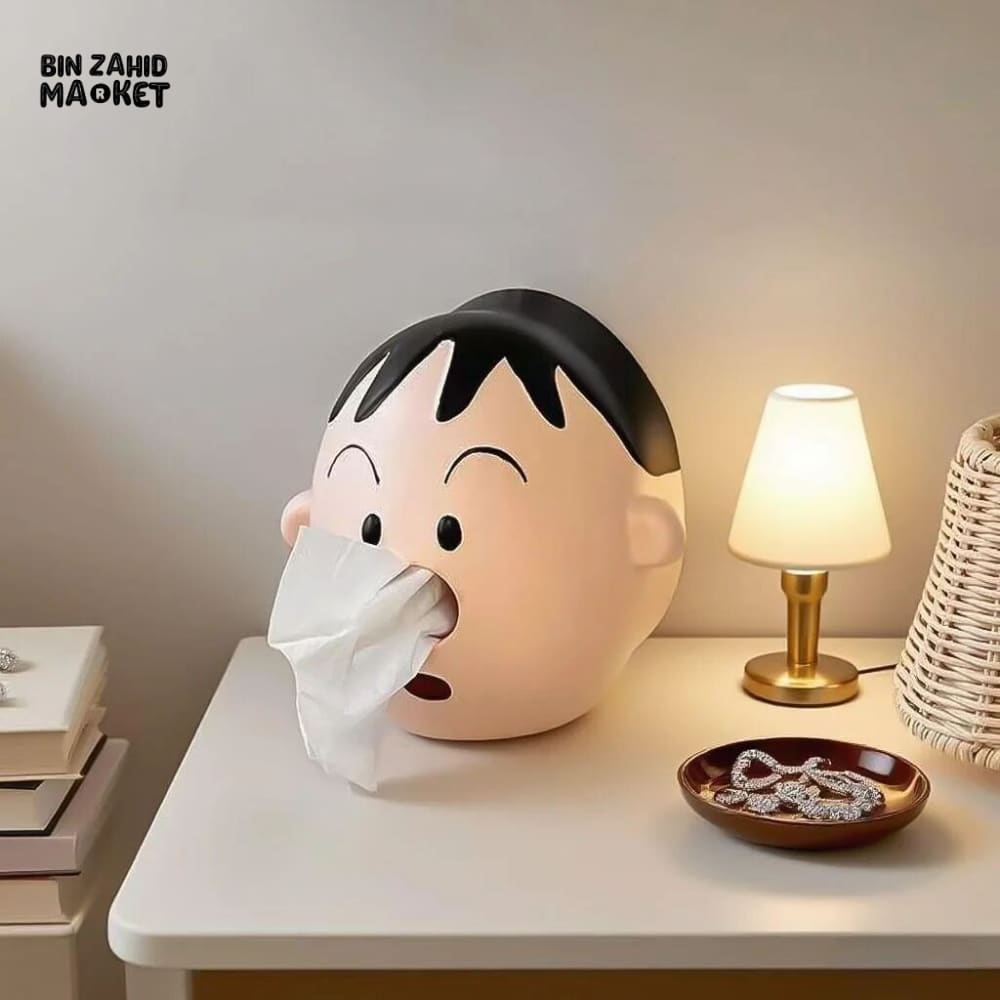 MIMO PVC RESIN CUTE CARTOON BOY FACE DECORATIVE TISSUE BOX HOLDER – CREAM & BLACK - Tissue Boxes