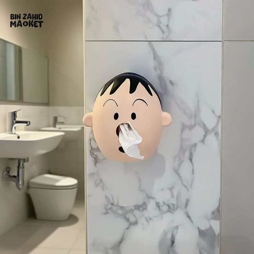MIMO PVC RESIN CUTE CARTOON BOY FACE DECORATIVE TISSUE BOX HOLDER – CREAM & BLACK - Tissue Boxes