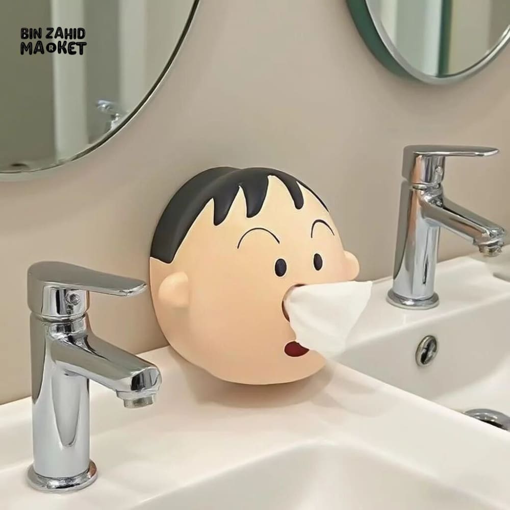 MIMO PVC RESIN CUTE CARTOON BOY FACE DECORATIVE TISSUE BOX HOLDER – CREAM & BLACK - Tissue Boxes