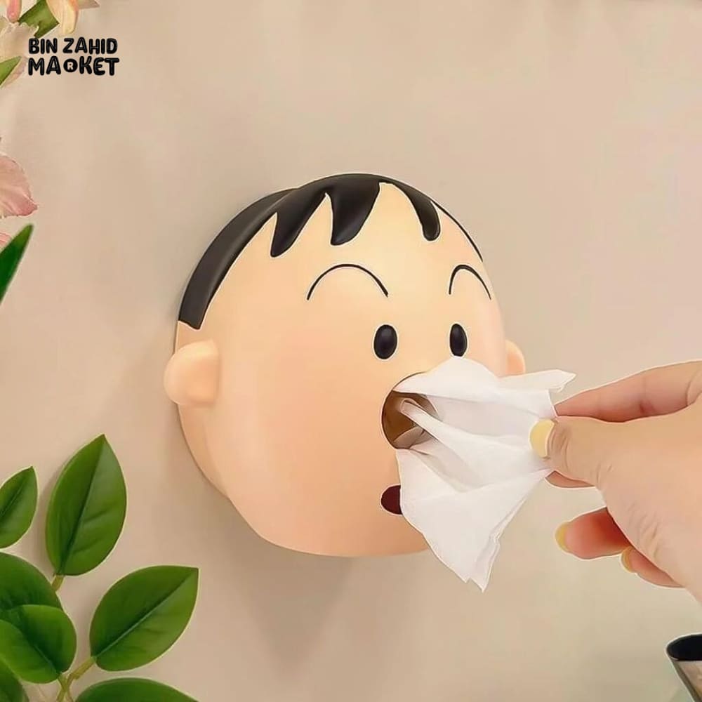MIMO PVC RESIN CUTE CARTOON BOY FACE DECORATIVE TISSUE BOX HOLDER – CREAM & BLACK - Tissue Boxes