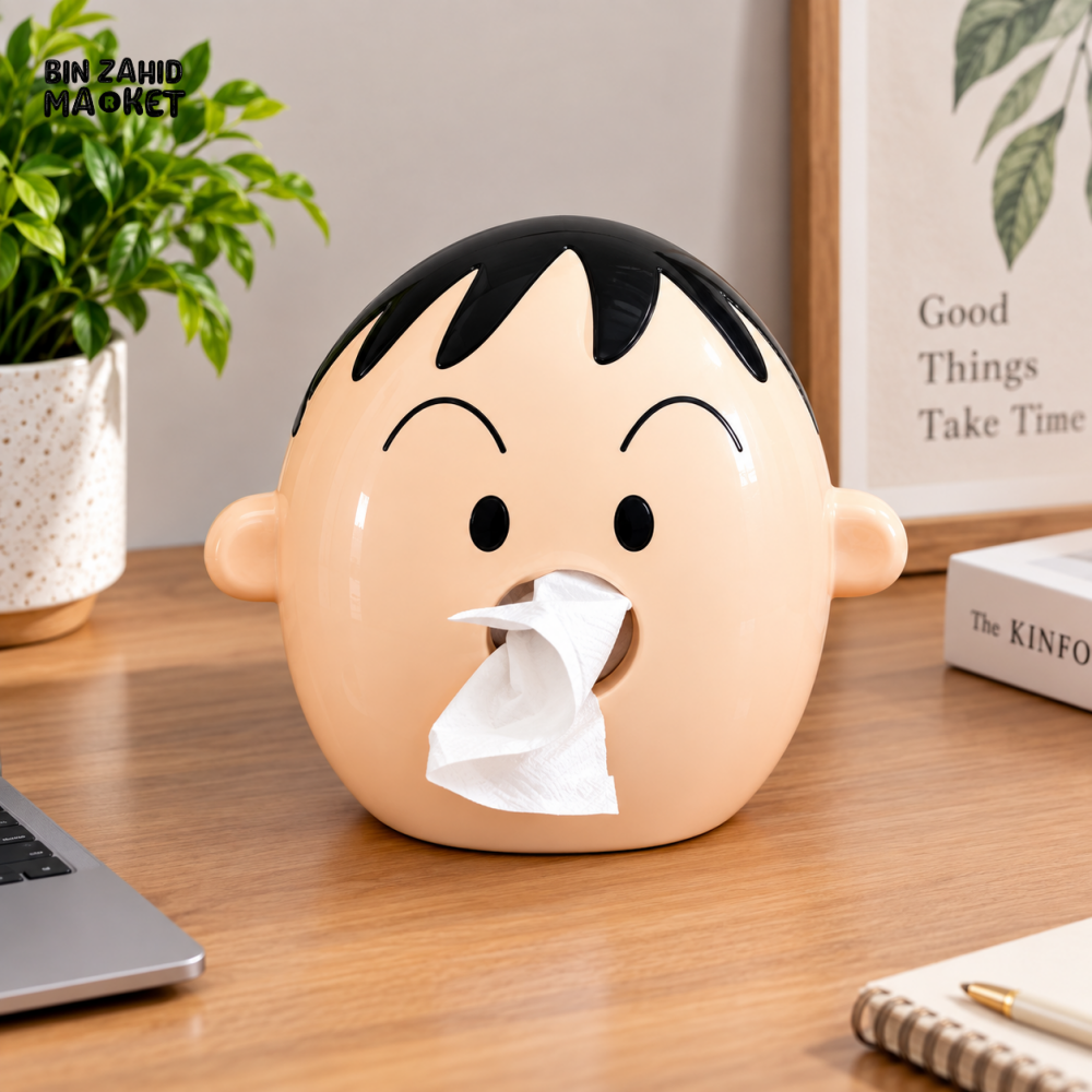MIMO CUTE CARTOON BOY FACE DECORATIVE TISSUE BOX HOLDER – CREAM & BLACK