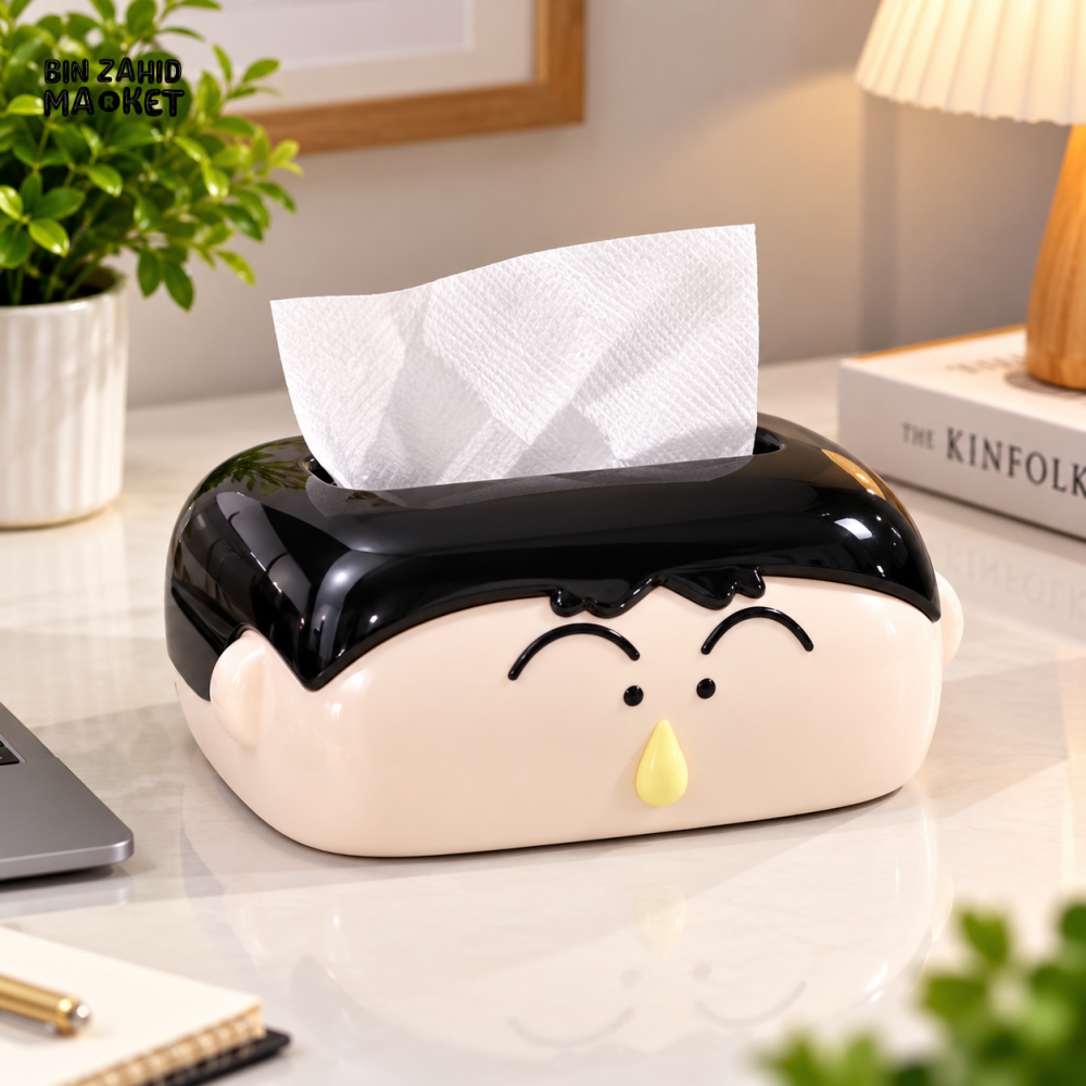 MIMO CUTE CARTOON FACE DECORATIVE TISSUE BOX HOLDER – BLACK & CREAM