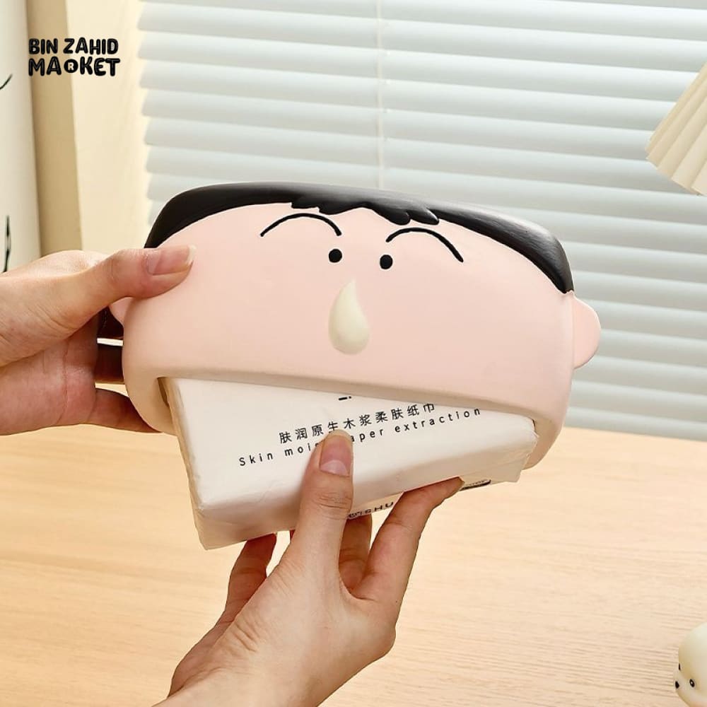 MIMO PVC RESIN CUTE CARTOON FACE DECORATIVE TISSUE BOX HOLDER – BLACK & CREAM - Tissue Boxes