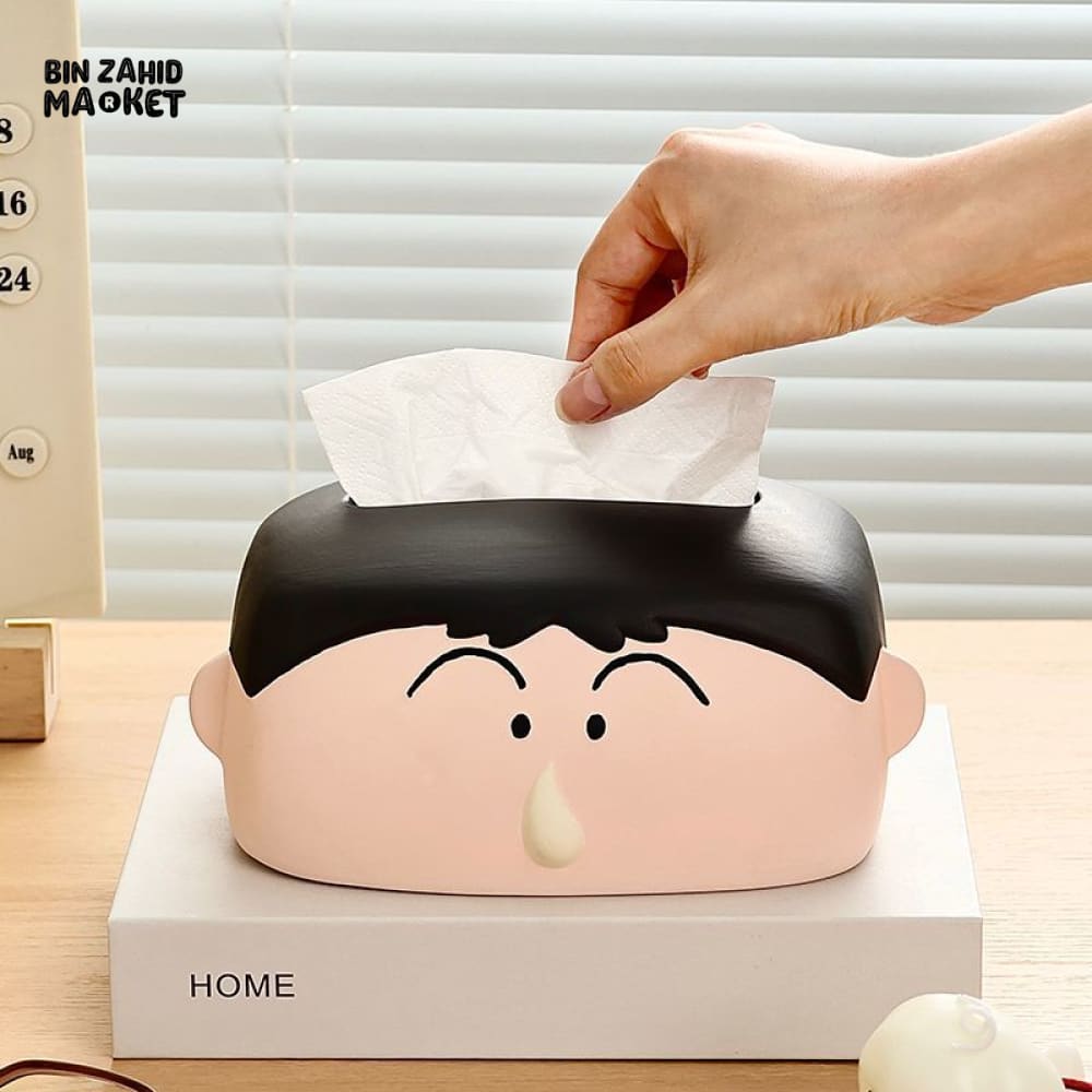 MIMO PVC RESIN CUTE CARTOON FACE DECORATIVE TISSUE BOX HOLDER – BLACK & CREAM - Tissue Boxes