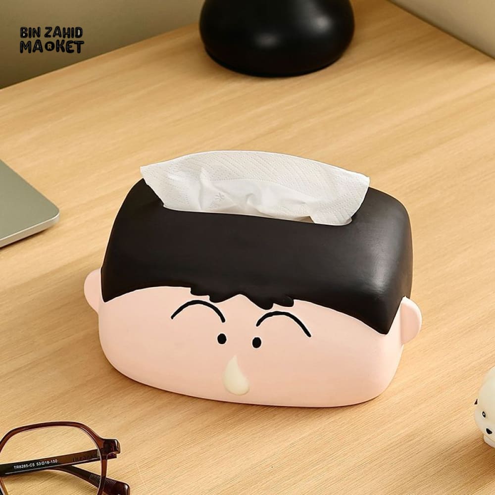 MIMO PVC RESIN CUTE CARTOON FACE DECORATIVE TISSUE BOX HOLDER – BLACK & CREAM - Tissue Boxes