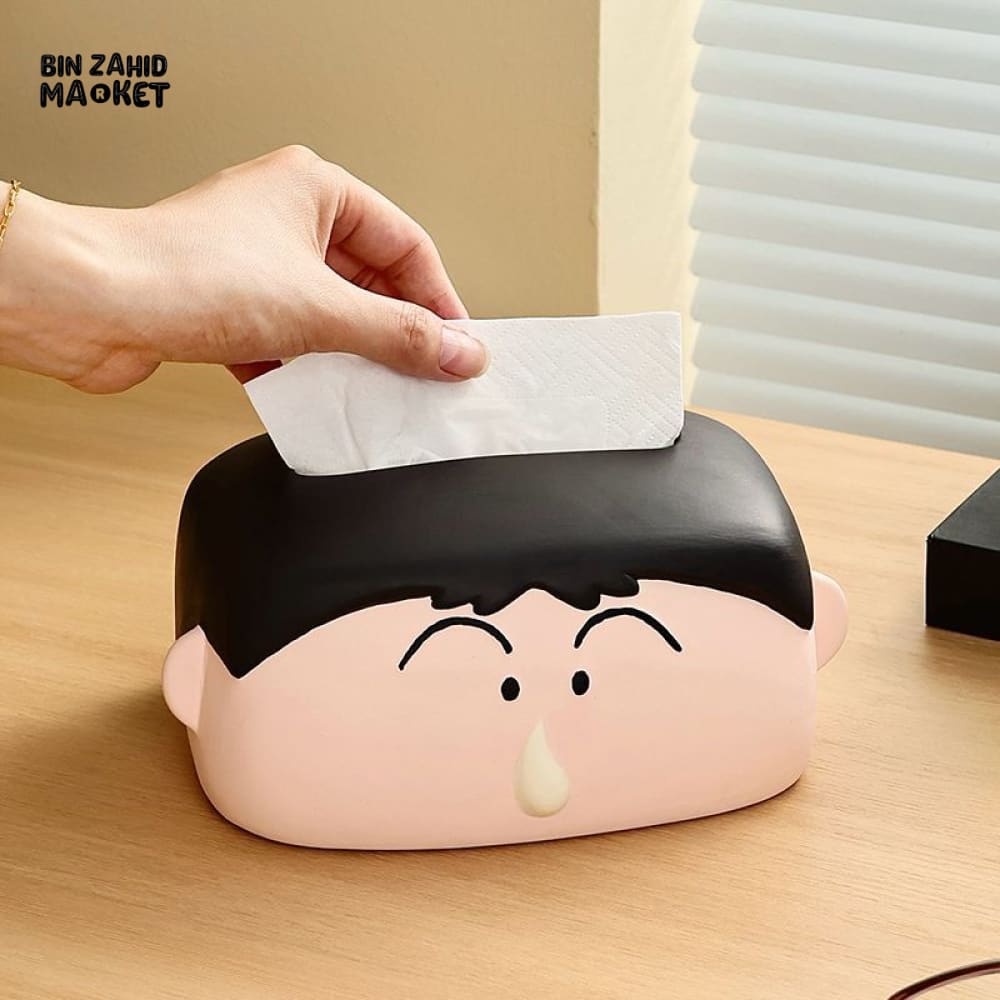 MIMO PVC RESIN CUTE CARTOON FACE DECORATIVE TISSUE BOX HOLDER – BLACK & CREAM - Tissue Boxes