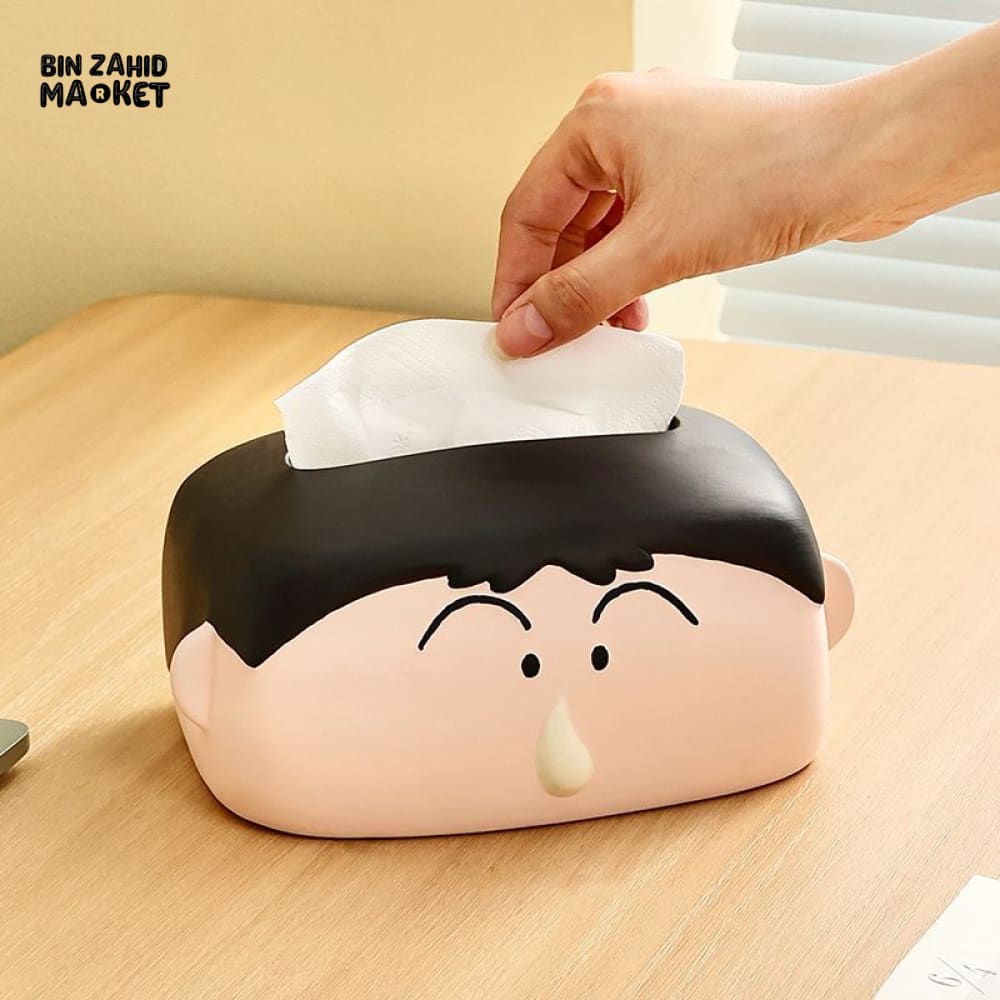 MIMO PVC RESIN CUTE CARTOON FACE DECORATIVE TISSUE BOX HOLDER – BLACK & CREAM - Tissue Boxes