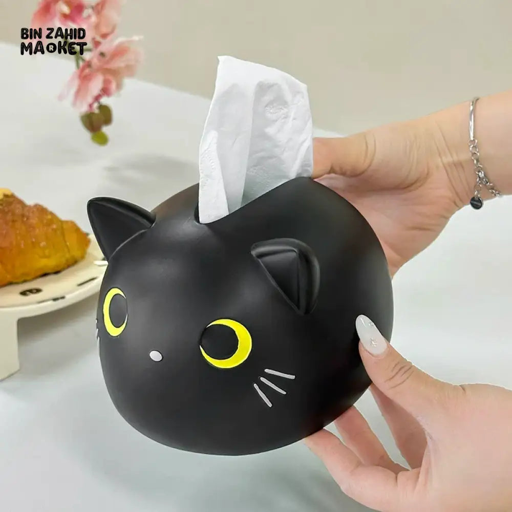 MIMO PVC RESIN CUTE CAT-SHAPED DECORATIVE TISSUE BOX HOLDER – BLACK - Tissue Boxes