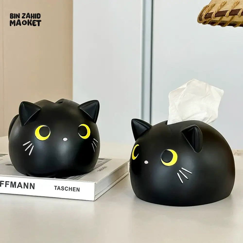 MIMO PVC RESIN CUTE CAT-SHAPED DECORATIVE TISSUE BOX HOLDER – BLACK - Tissue Boxes