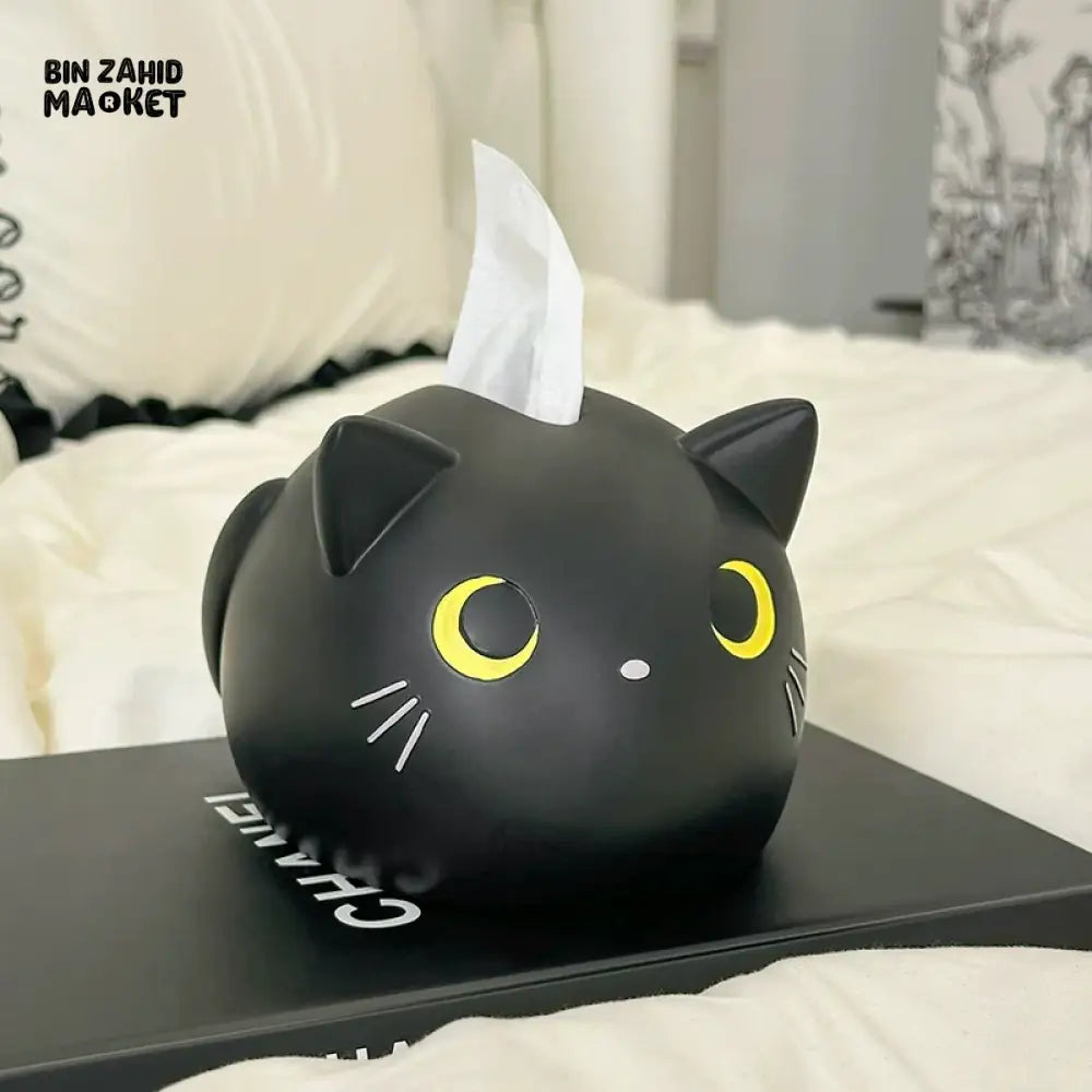MIMO PVC RESIN CUTE CAT-SHAPED DECORATIVE TISSUE BOX HOLDER – BLACK - Tissue Boxes