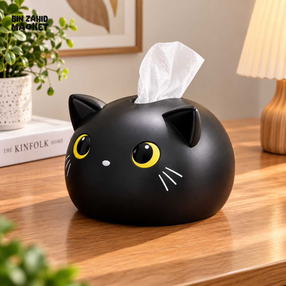 MIMO CUTE CAT-SHAPED DECORATIVE TISSUE BOX HOLDER – BLACK