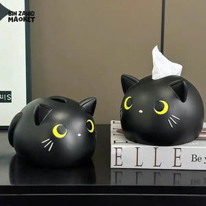MIMO PVC RESIN CUTE CAT-SHAPED DECORATIVE TISSUE BOX HOLDER – BLACK - Tissue Boxes