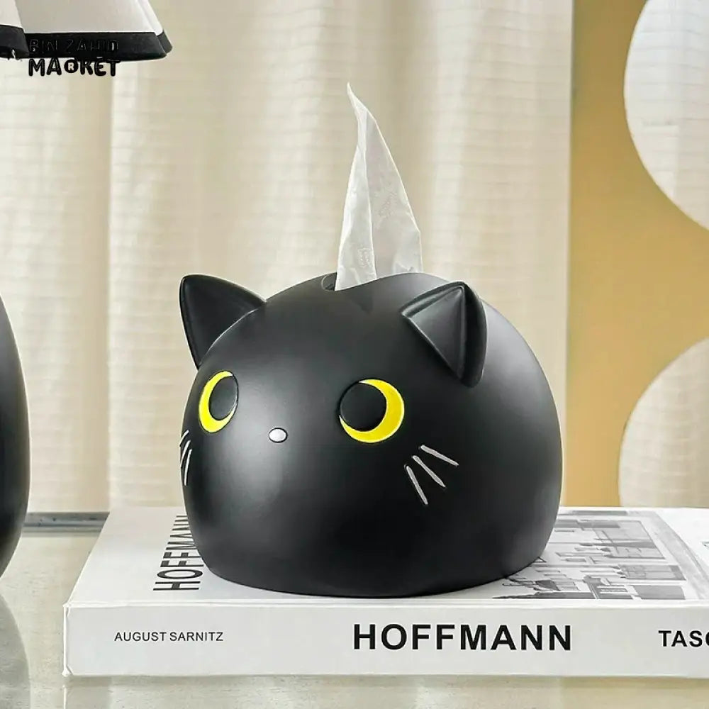MIMO PVC RESIN CUTE CAT-SHAPED DECORATIVE TISSUE BOX HOLDER – BLACK - Tissue Boxes