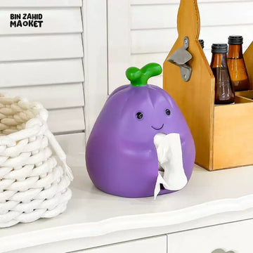 MIMO PVC RESIN CUTE EGGPLANT-SHAPED DECORATIVE TISSUE BOX HOLDER – PURPLE & GREEN - Tissue Boxes