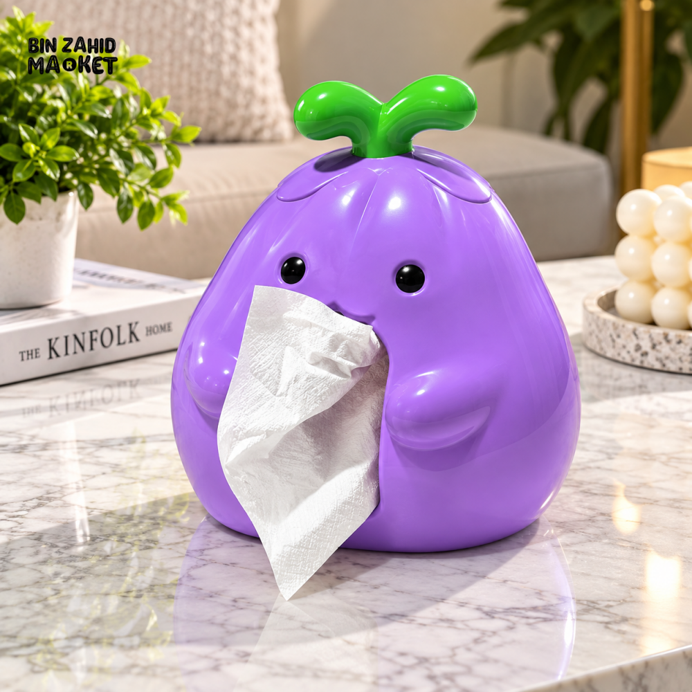 MIMO CUTE EGGPLANT-SHAPED DECORATIVE TISSUE BOX HOLDER – PURPLE & GREEN