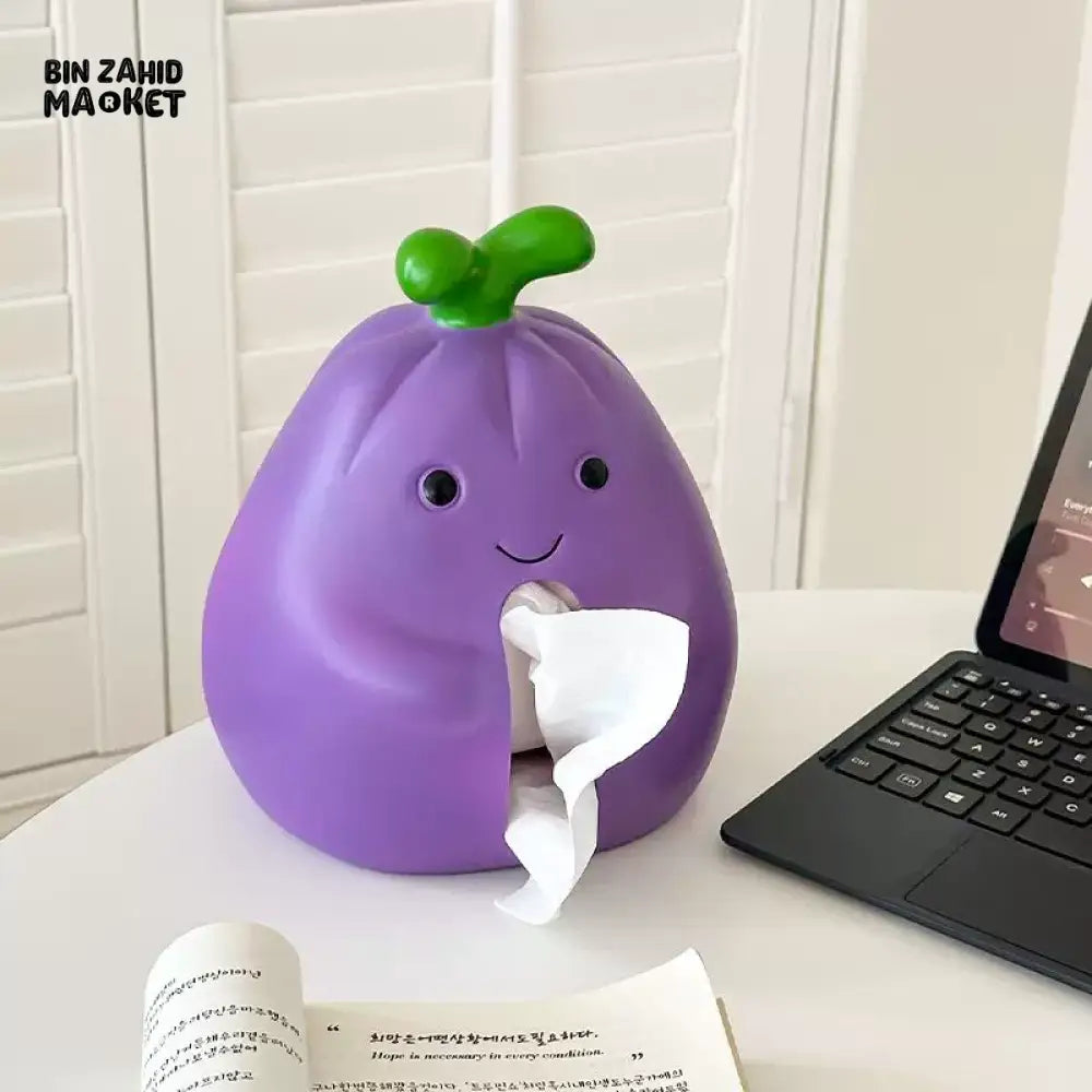 MIMO PVC RESIN CUTE EGGPLANT-SHAPED DECORATIVE TISSUE BOX HOLDER – PURPLE & GREEN - Tissue Boxes