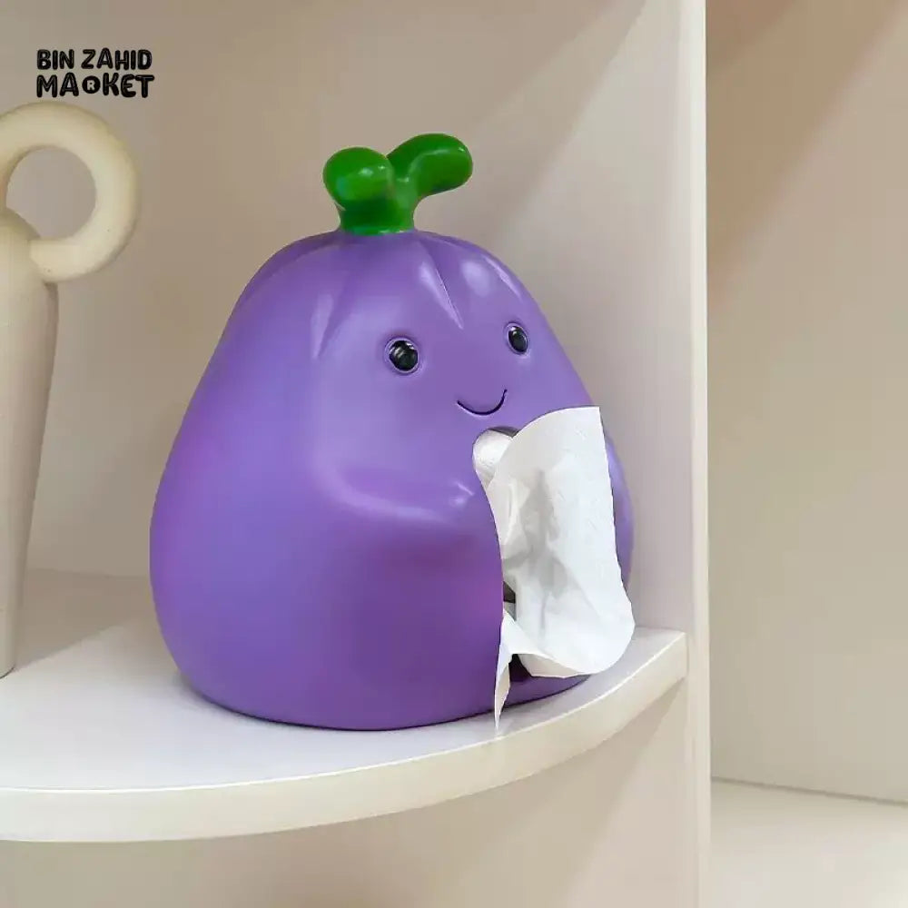 MIMO PVC RESIN CUTE EGGPLANT-SHAPED DECORATIVE TISSUE BOX HOLDER – PURPLE & GREEN - Tissue Boxes